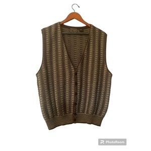 VTG 90s Paolo Conti Brown Cardigan Sweater Vest Size Large Wool Blend